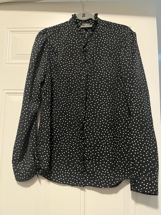 Express Tops - Express Black Polka Dot Ruffle Collar Blouse